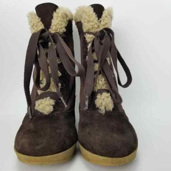 Betsey Johnson Betseyville Shearling Platform Wedge Ankle Booties Size 9 M - Picture 4 of 10